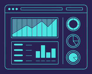 Modern digital dashboard interface displaying financial charts, graphs, and analytics on a dark background