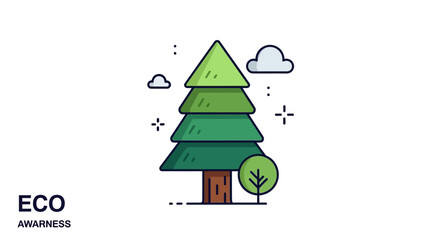 Eco Awareness Illustration - A Green Tree and Natures Beauty.