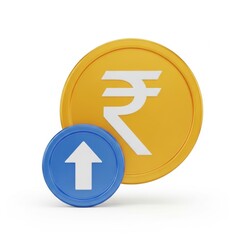 3d rupee coin with upward arrow