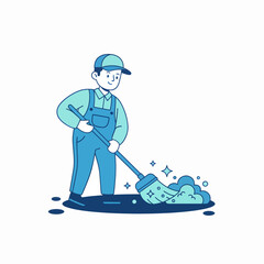 Professional Janitor Cleaning the Floor with a Mop