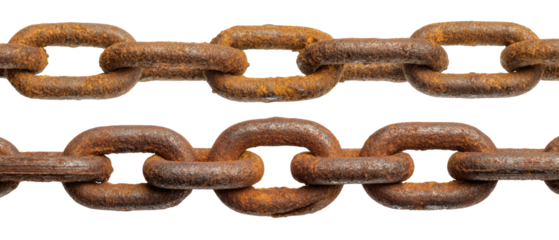 Two parallel rows of rusty metal chain