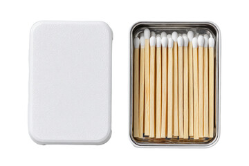 Two rectangular containers; one open, one closed, holding matches