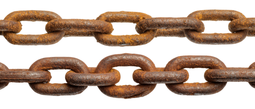 Two parallel rows of rusty metal chain