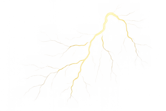 Lightning bolt discharging energy during a storm, representing power, speed, and electricity with a transparent background - Powered by Adobe