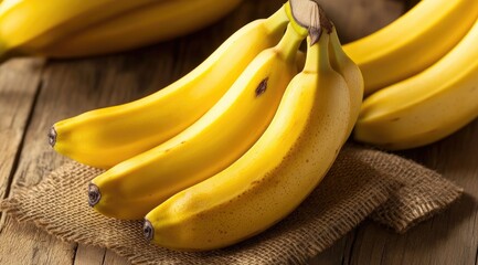 Fresh bananas on rustic wooden surface