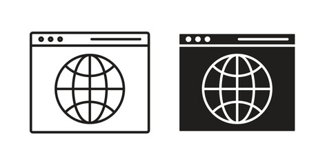 Browser icon in line design and solid black and white colors for designs