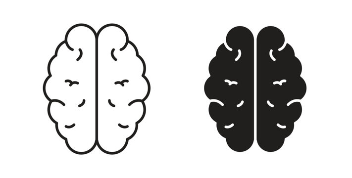 Brain icon in line design and solid black and white colors for designs