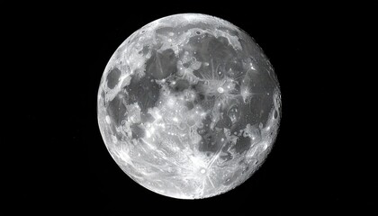 Obraz premium Detailed Close up of the Textured Full Moon Against a Starless Black Night Sky Illuminating Celestial Body Lunar Surface Craters and Plains