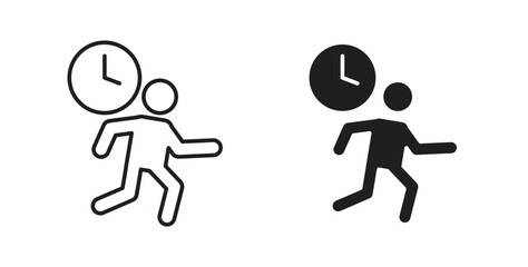 Busy icon in line design and solid black and white colors for designs