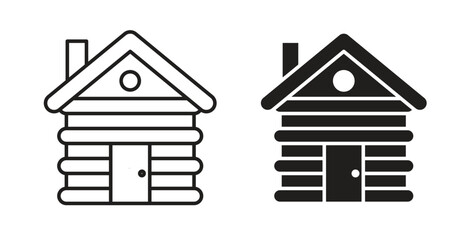 Cabin icon in line design and solid black and white colors for designs