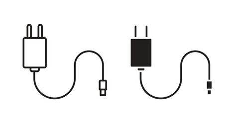 Charger icon in line design and solid black and white colors for designs