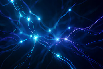 Fototapeta premium Artificial intelligence neural network with glowing blue connections and digital data lines