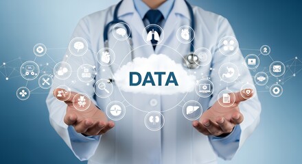 Doctor presenting medical data in the cloud with healthcare technology
