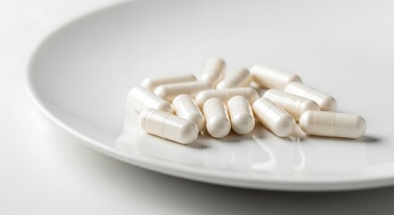 White Capsules on White Plate in Minimalist Medical Setting
