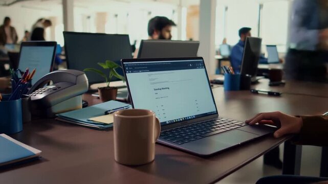 Modern Office Environment Featuring Collaborative Workspaces with Employees Engaged in Productivity and Digital Interaction Across Multiple Devices.