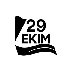 Graphic design for Turkey national day, black vector 29, EKIM,  ribbon icon, on white background.