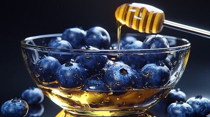 Fresh blueberries drizzled with golden honey high resolution picture