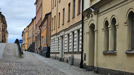 Streets and houses in the center of the old town in Stockholm, Sweden.