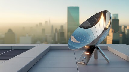 High-Tech solar cooking appliance on a rooftop showcasing a futuristic culinary concept