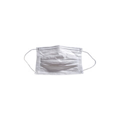 A white surgical face mask with pleats folds and ear loops medical protection hygiene healthcare safety equipment concept isolated on white background
