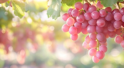 Pink grapes cluster on vine in sunlight (1)