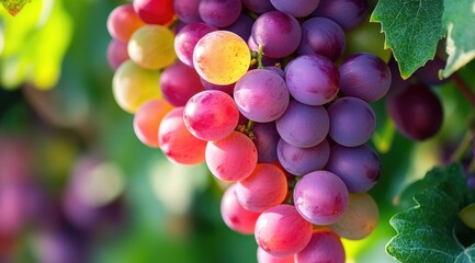 Close-up of colorful grapes on vine