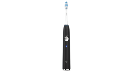 Black electric toothbrush with blue light isolated on transparent background