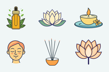 Serene spa and wellness icons essential oils lotus flowers aromatherapy and relaxation