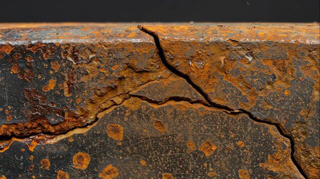 Close up view of metal surface with rust and crack texture, pattern and detail concept footage