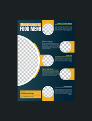 Fototapeta premium Fast Food Restaurant Menu Template in Hand-Drawn Sketch Style – Editable A4 Vector Menu Design with Chalkboard Background for Burger, Pizza, and Café Branding