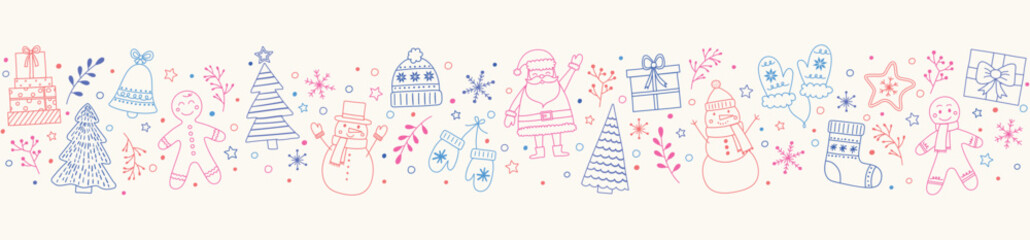 Christmas banner with hand drawn ornaments. Vector illustration