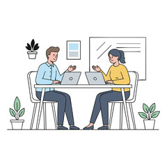 One-on-One Work Discussion vector illustration