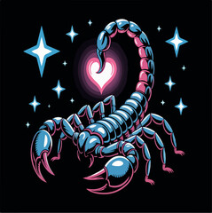 Pisces zodiac sign vector illustration of a red crab and lobster seafood on an abstract Christmas background with a heart design