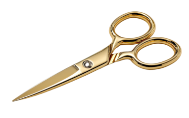 Gold-colored scissors, sharp, angled view