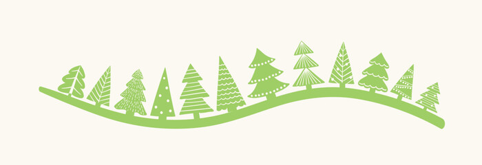 Colourful Christmas tree banner. Cartoon decoration elements. Vector illustration