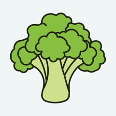 Bright green broccoli florets and stem delicious healthy vegetable food icon