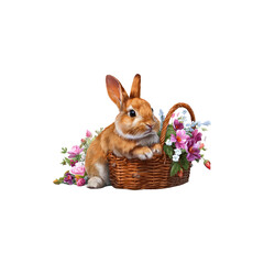 Adorable Easter bunny with festive basket perfect for holiday celebration cute spring animal holding colorful eggs decoration isolated on white background
