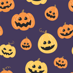 Halloween background with hand drawn pumpkin lanterns. Seamless texture concept. Vector illustration