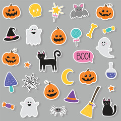 Cute Halloween stickers collection. Vector illustration