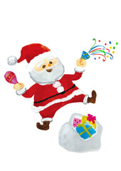 サンタクロースがプレゼントを持っている水彩イラスト素材