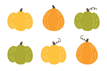 Collection of autumn pumpkins icons. Vector illustration