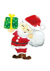 サンタクロースがプレゼントを持っている水彩イラスト素材