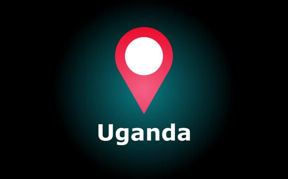 Red location pin marking uganda on a dark teal background with a spotlight effect illuminating it