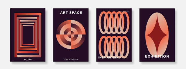 Abstract geometric poster background set. Minimalist cover template with gradient design. Suitable for exhibition, flyer, brochure, banner and social media. Vector
