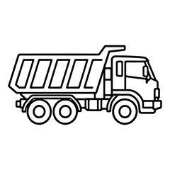 Black and White Dump Truck Line Art on White Background