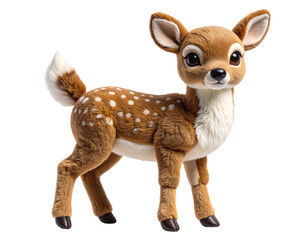 Realistic Stuffed Deer Toy with Soft Fur Texture, isolated on transparent background