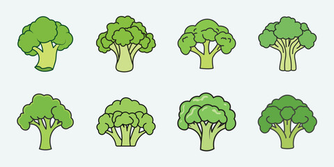 Fresh green broccoli florets collection a vibrant assortment of healthy vegetable icons