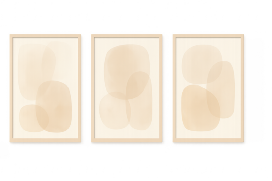 Abstract triptych featuring modern minimalist beige watercolor frames