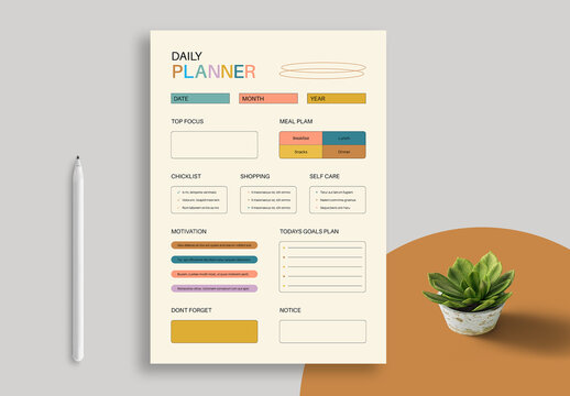 Colorful And Printable Daily Planner Template