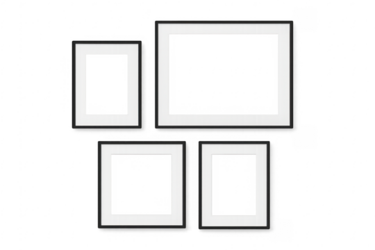 Multiple empty black frames on transparent background